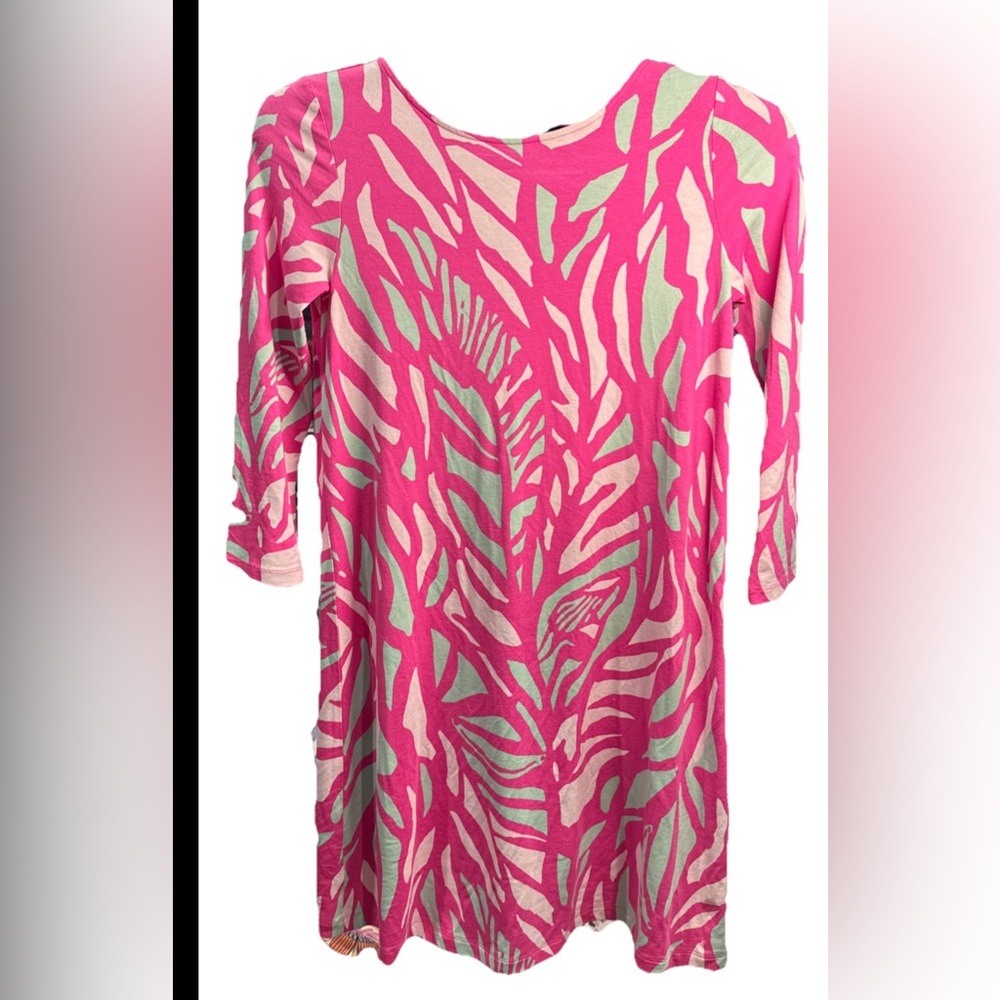 Lilly Pulitzer Ophelia Dress XS Pink Tropical Print 3/4 Sleeve Casual